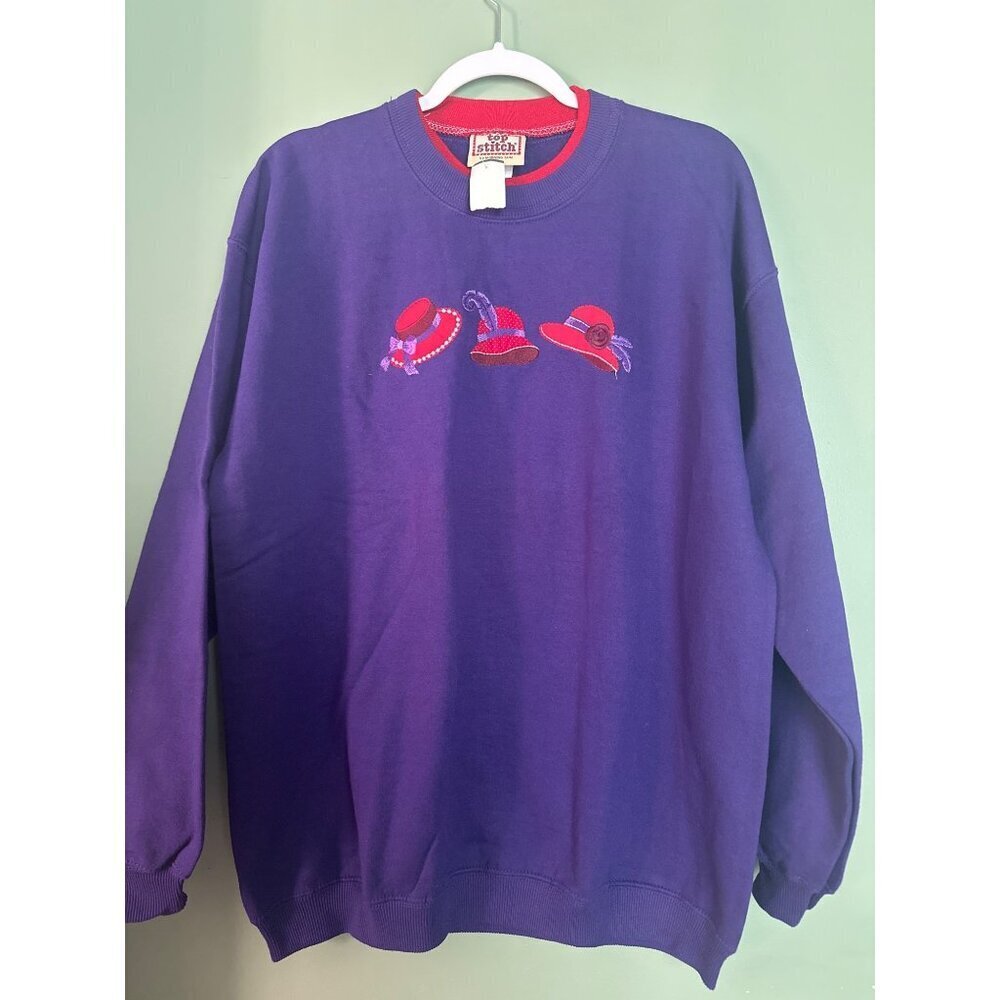 New Women Purple Embroidered Sweater Large Boho Whimsical Artsy Playful Cozy